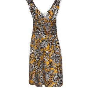 TRINA TURK Golden Yellow Floral Print Silk Dress sz 6